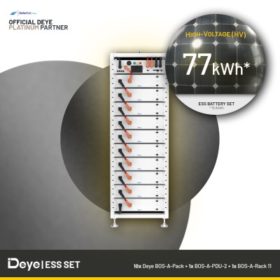 76.8 kWH High-Voltage ESS Battery Set - Deye BOS-A-Pack (10x 7.68 kWh) + BOS-A-PDU-2 + 1x BOS-A-Rack 11