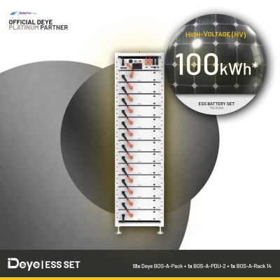 100 kWH High-Voltage ESS Battery Set - Deye BOS-A-Pack (13x 7.68 kWh) + BOS-A-PDU-2 + 1x BOS-A-Rack 14